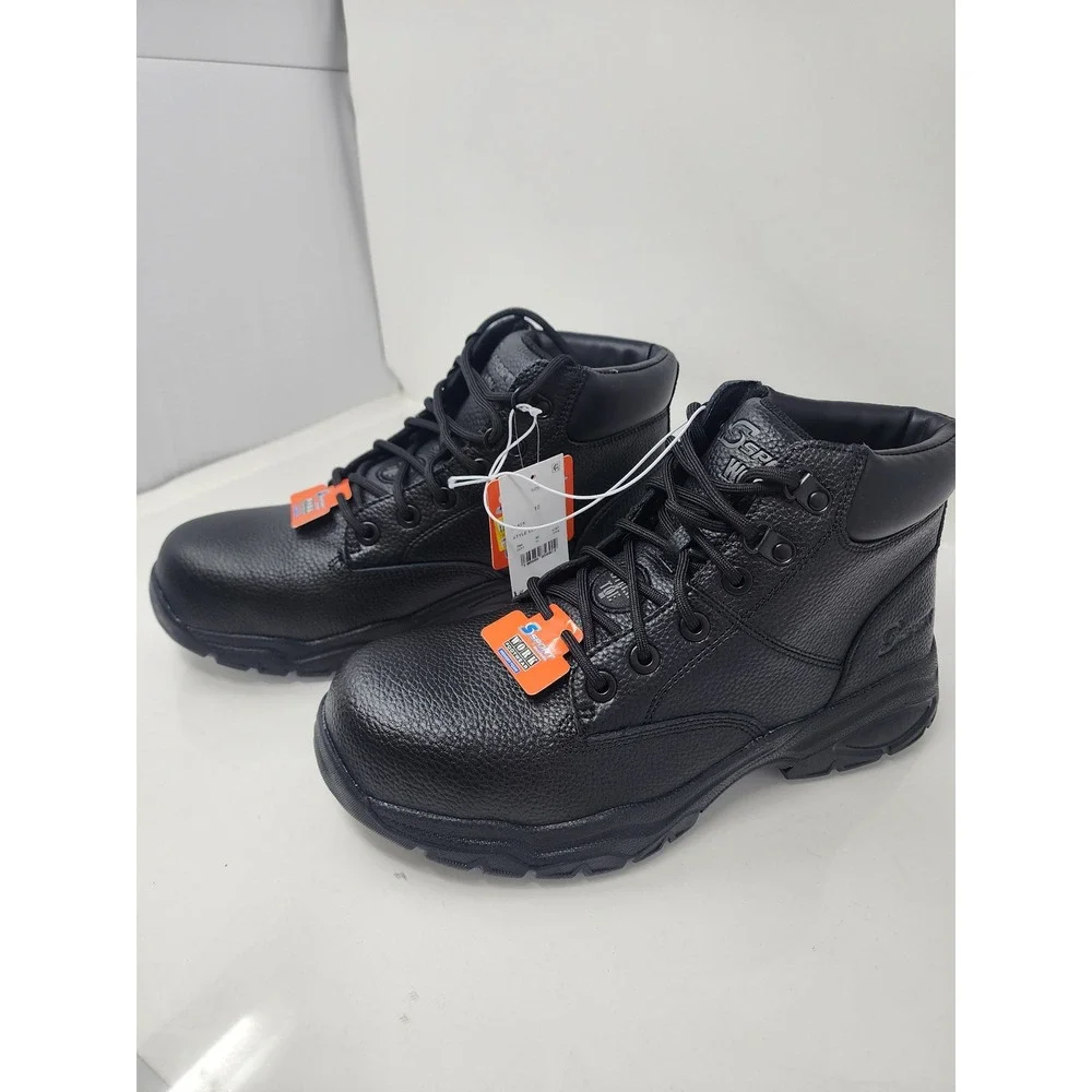 S Sport by Skechers Mens Elton Steel Toe Work Boots Black Faux Leather Size 10